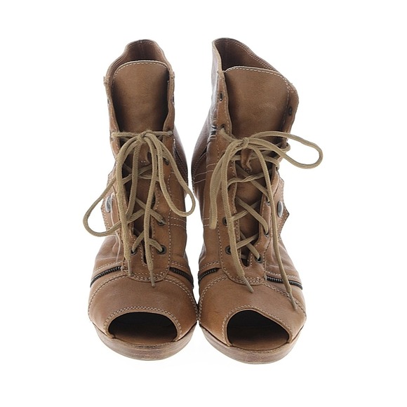 Zamagni Women Brown Leather Lace Up Peep Toe Ankle Boots Heels Size 8.5 - Picture 2 of 3